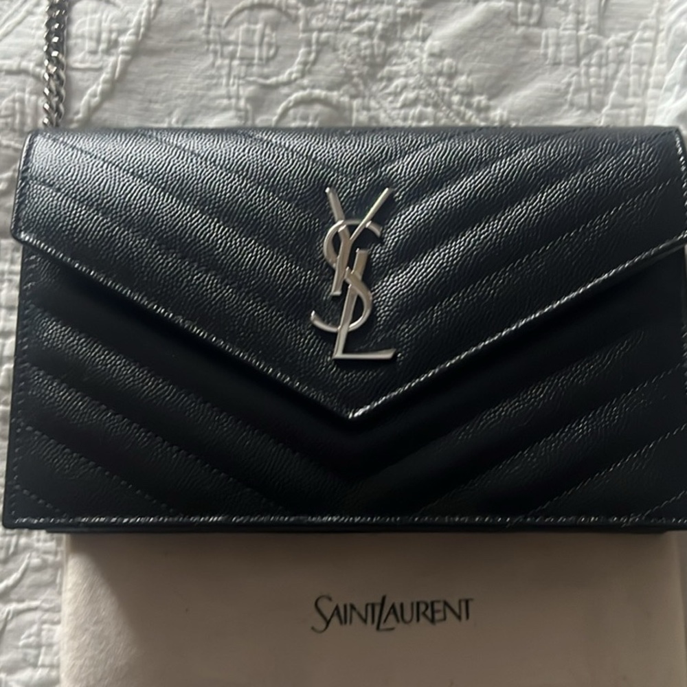 Saint Laurent Black Chevron Clutch